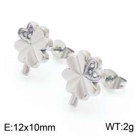 European and American fashion stainless steel four leaf clover studded diamond women's charming silver earrings