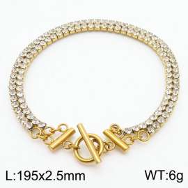 Double layered diamond studded stainless steel gold ot buckle bracelet