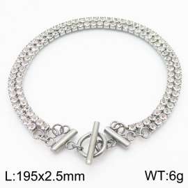 Double layer diamond inlaid stainless steel ot buckle bracelet