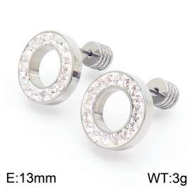 Women Stainless Steel&Zircons Circle Earrings with Edged Round Post