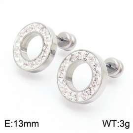 Women Stainless Steel&Zircons Circle Earrings with Smooth Round Post