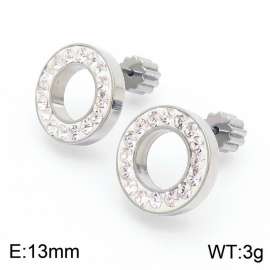 Women Stainless Steel&Zircons Circle Earrings with Gear Post