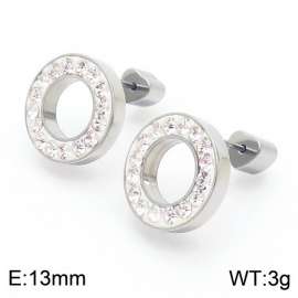 Women Stainless Steel&Zircons Circle Earrings with Love Heart Post