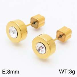Women Gold-Plated Stainless Steel&Zircon Round Earrings with Clover Post