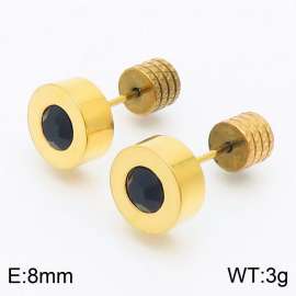 Women Gold-Plated Stainless Steel&Black Zircon Round Earrings with Edged Round Post