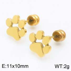 Women Gold-Plated Stainless Steel Cartoon Paw Mark Earrings with Smooth Round Post