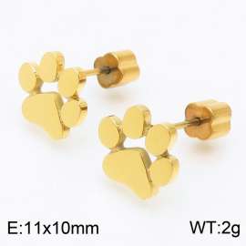 Women Gold-Plated Stainless Steel Cartoon Paw Mark Earrings with Clover Post