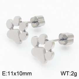 Women Stainless Steel Cartoon Paw Mark Earrings with Clover Post