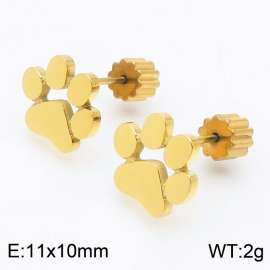 Women Gold-Plated Stainless Steel Cartoon Paw Mark Earrings with Gear Post