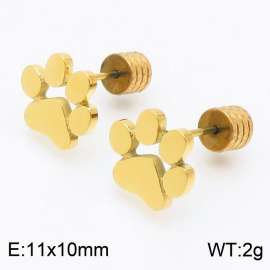 Women Gold-Plated Stainless Steel Cartoon Paw Mark Earrings with Edged Round Post