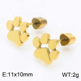 Women Gold-Plated Stainless Steel Cartoon Paw Mark Earrings with Love Heart Post