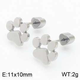 Women Stainless Steel Cartoon Paw Mark Earrings with Love Heart Post