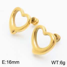 Women Gold-Plated Stainless Steel Hollow Zany Love Heart Earrings with Smooth Round Post