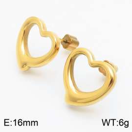 Women Gold-Plated Stainless Steel Hollow Zany Love Heart Earrings with Clover Post