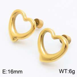 Women Gold-Plated Stainless Steel Hollow Zany Love Heart Earrings with Edged Round Post