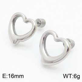 Women Stainless Steel Hollow Zany Love Heart Earrings with Edged Round Post