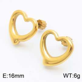 Women Gold-Plated Stainless Steel Hollow Zany Love Heart Earrings with Gear Post