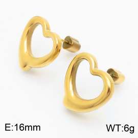 Women Gold-Plated Stainless Steel Hollow Zany Love Heart Earrings with Love Heart Post