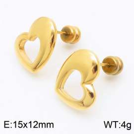 Women Gold-Plated Stainless Steel Hollow Love Heart Earrings with Smooth Round Post