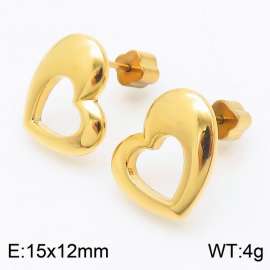 Women Gold-Plated Stainless Steel Hollow Love Heart Earrings with Clover Post