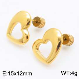 Women Gold-Plated Stainless Steel Hollow Love Heart Earrings with Gear Post