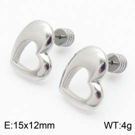 Women Stainless Steel Hollow Love Heart Earrings with Gear Post