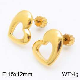 Women Gold-Plated Stainless Steel Hollow Love Heart Earrings with Gear Post