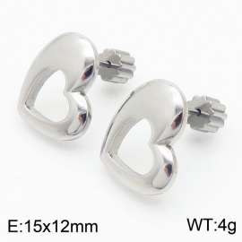 Women Stainless Steel Hollow Love Heart Earrings with Gear Post