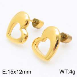 Women Gold-Plated Stainless Steel Hollow Love Heart Earrings with Love Heart Post