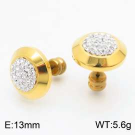 Women Gold-Plated Stainless Steel&Rhinestones Disc Earrings with Smooth Round Post