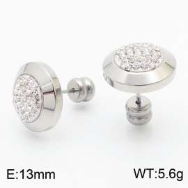 Women Stainless Steel&Rhinestones Disc Earrings with Smooth Round Post