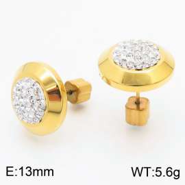 Women Gold-Plated Stainless Steel&Rhinestones Disc Earrings with Clover Post