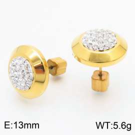Women Gold-Plated Stainless Steel&Rhinestones Disc Earrings with Clover Post