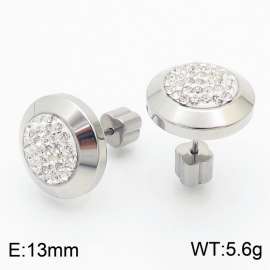 Women Stainless Steel&Rhinestones Disc Earrings with Clover Post