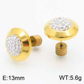 Women Gold-Plated Stainless Steel&Rhinestones Disc Earrings with Edged Round Post