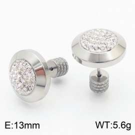 Women Stainless Steel&Rhinestones Disc Earrings with Edged Round Post