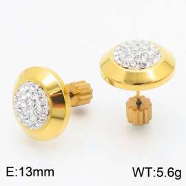 Women Gold-Plated Stainless Steel&Rhinestones Disc Earrings with Gear Post
