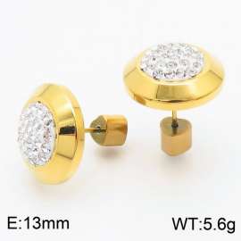 Women Gold-Plated Stainless Steel&Rhinestones Disc Earrings with Love Heart Post