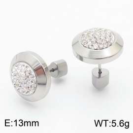 Women Stainless Steel&Rhinestones Disc Earrings with Love Heart Post