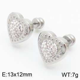 Women Stainless Steel&Rhinestones Love Heart Earrings with Smooth Round Post