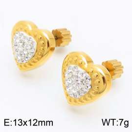 Women Gold-Plated Stainless Steel&Rhinestones Love Heart Earrings with Gear Post