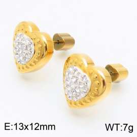 Women Gold-Plated Stainless Steel&Rhinestones Love Heart Earrings with Love Heart Post