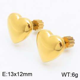 Women Gold-Plated Stainless Steel Plump Love Heart Earrings with Gear Post