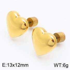 Women Gold-Plated Stainless Steel Plump Love Heart Earrings with Edged Round Post