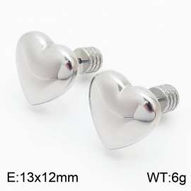 Women Stainless Steel Plump Love Heart Earrings with Edged Round Post