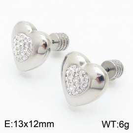 European and American fashion stainless steel diamond studded heart-shaped charm women's silver earrings