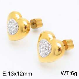 European and American fashion stainless steel diamond studded heart-shaped charm women's gold earrings