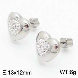 European and American fashion stainless steel diamond studded heart-shaped charm women's silver earrings