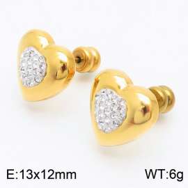 European and American fashion stainless steel diamond studded heart-shaped charm women's gold earrings