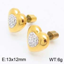 European and American fashion stainless steel diamond studded heart-shaped charm women's gold earrings